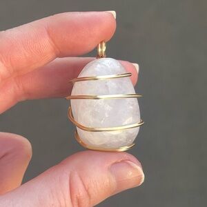 Rose Quartz Gold Tone Wire Wrap Pendant